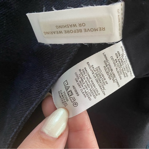 Ann Taylor A-Line Buckle Wrap Skirt Lined Size 4 Linen Blend Navy Blue Mini EUC - Picture 6 of 6